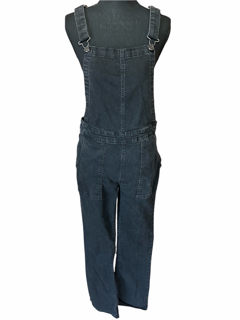 WallFlower Black Flare Denim Overalls Size Large Stretch Y2K Boho